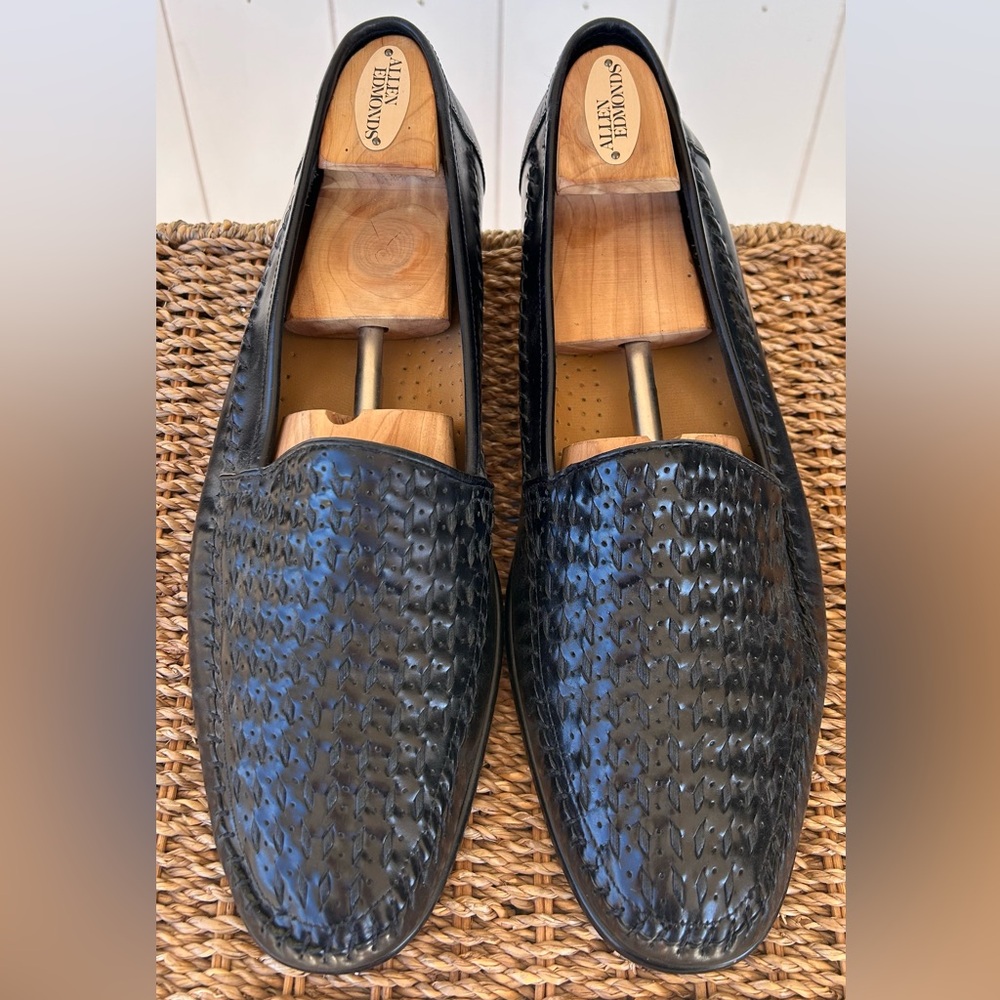 Giorgio Brutini Men’s Woven Leather Loafers Black Slip On Round‎ Toe Size 13D